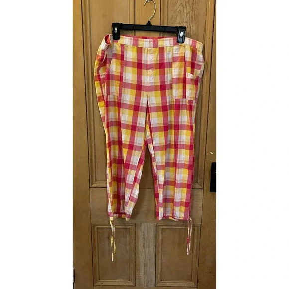 Nordstrom Womens Plaid Tie Capri 100% Cotton Pajama Set Size Large Pink SP EXC - Picture 9 of 12